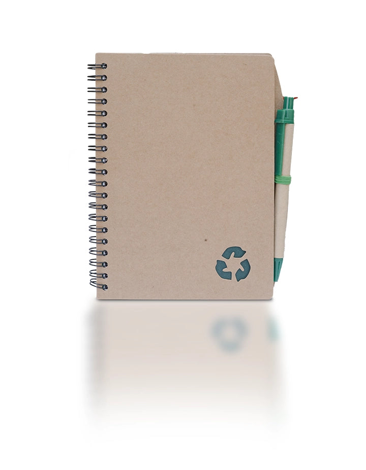 Kraft Green Notebook with Sticky Notes & Pen – 80 Sheets – Recycled Paper Stationery Set